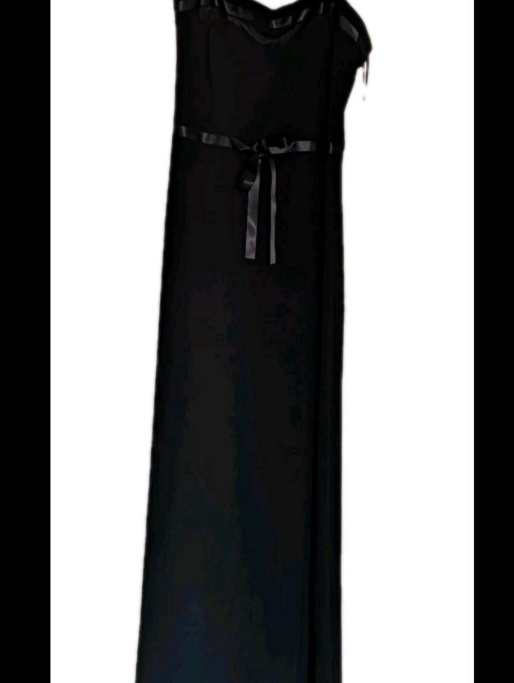 DKNY Black Sliveless Strap Dress Classic Black Maxi with Satin Waist Tie Siz Sm